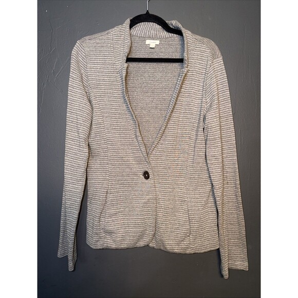 Caslon Sweaters - Caslon Pinstripe Blazer L Brown Taupe Grey Cotton Long Sleeve Professional